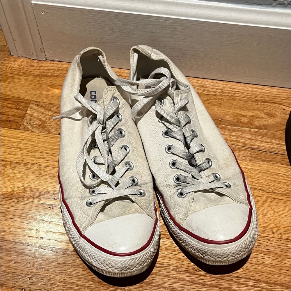 Converse Off-White Canvas Sneakers with Red Trim